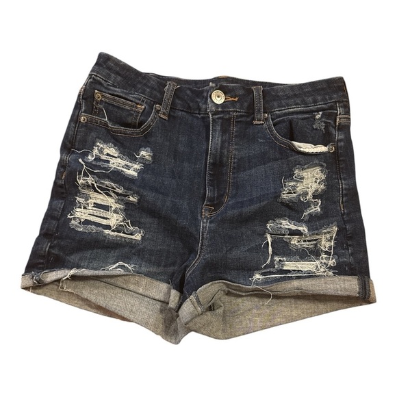AMERICAN EAGLE OUTFITTERS Dark Blue Distressed Jean Shorts - Picture 1 of 3